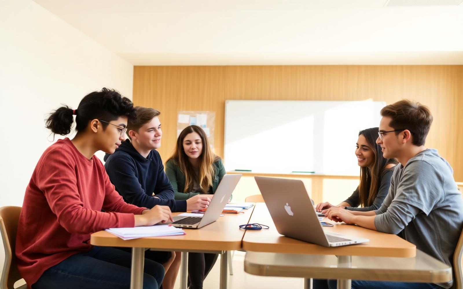 Small group of high school students studying together